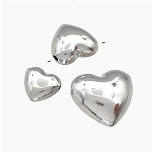 Copper Heart Beads Hollow Platinum Plated, approx 15mm