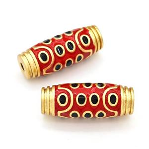 Tibetan Style Copper Barrel Beads Eye Red Enamel Gold Plated, approx 11-30mm