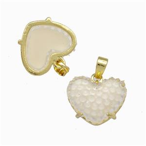 White Resin Heart Pendant Gold Plated, approx 12-16mm