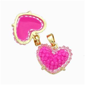 Hotpink Resin Heart Pendant Gold Plated, approx 12-16mm