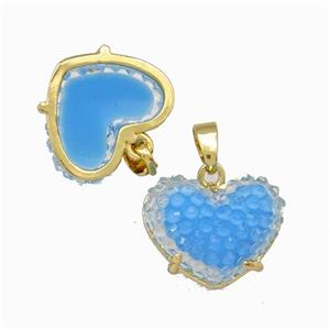 Blue Resin Heart Pendant Gold Plated, approx 12-16mm
