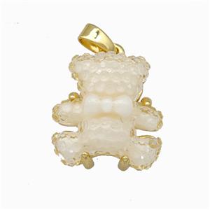 White Resin Bear Pendant Gold Plated, approx 15mm