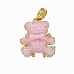 Lt.pink Resin Bear Pendant Gold Plated, approx 15mm
