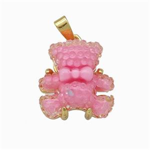 Pink Resin Bear Pendant Gold Plated, approx 15mm