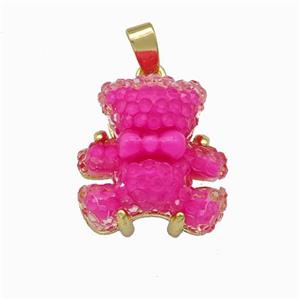 Hotpink Resin Bear Pendant Gold Plated, approx 15mm