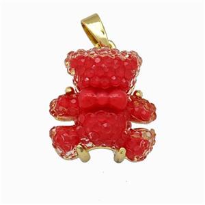 Red Resin Bear Pendant Gold Plated, approx 15mm