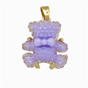Lavender Resin Bear Pendant Gold Plated, approx 15mm