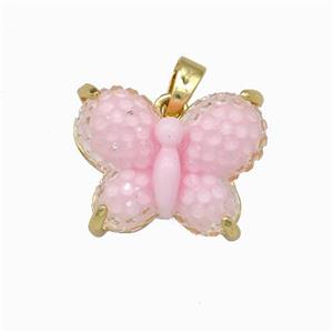 Pink Resin Butterfly Pendant Gold Plated, approx 13-17mm