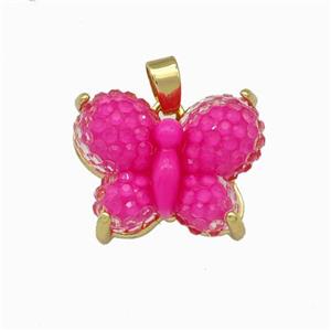 Hotpink Resin Butterfly Pendant Gold Plated, approx 13-17mm