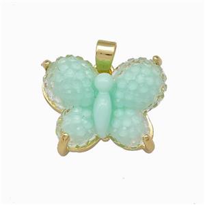 Green Resin Butterfly Pendant Gold Plated, approx 13-17mm