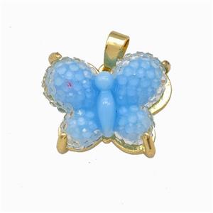 Blue Resin Butterfly Pendant Gold Plated, approx 13-17mm