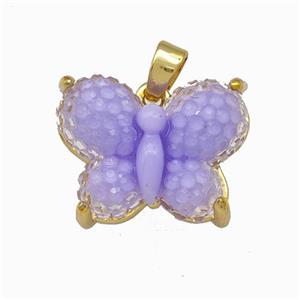 Lavender Resin Butterfly Pendant Gold Plated, approx 13-17mm