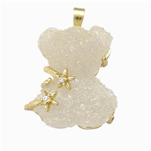 Beige Resin Bear Pendant Gold Plated, approx 20-22mm