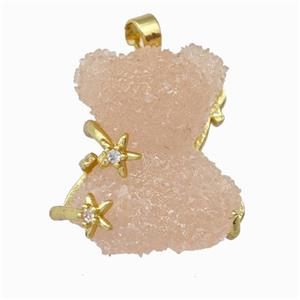 Salmon Resin Bear Pendant Gold Plated, approx 20-22mm