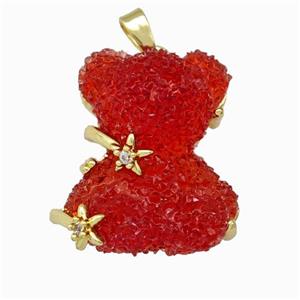 Red Resin Bear Pendant Gold Plated, approx 20-22mm