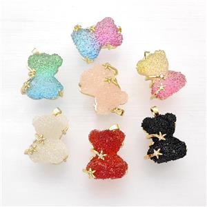 Resin Bear Pendant Gold Plated Mixed, approx 20-22mm