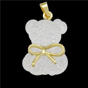 White Resin Bear Pendant Bow Gold Plated, approx 18-23mm