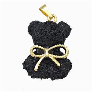 Black Resin Bear Pendant Bow Gold Plated, approx 18-23mm