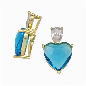 Aqua Chinese Crystal Glass Heart Pendant Gold Plated, approx 5-7mm, 12mm