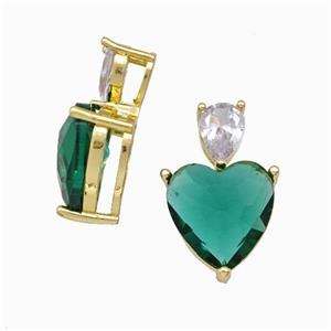 Green Chinese Crystal Glass Heart Pendant Gold Plated, approx 5-7mm, 12mm