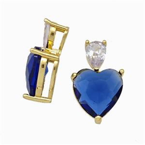 Blue Chinese Crystal Glass Heart Pendant Gold Plated, approx 5-7mm, 12mm