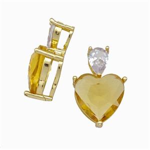 Yellow Chinese Crystal Glass Heart Pendant Gold Plated, approx 5-7mm, 12mm