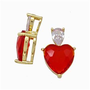 Red Chinese Crystal Glass Heart Pendant Gold Plated, approx 5-7mm, 12mm