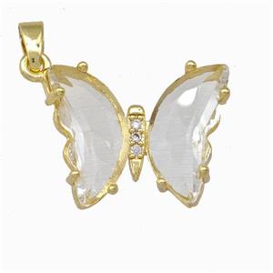 Clear Chinese Crystal Glass Butterfly Pendant Gold Plated, approx 15-20mm