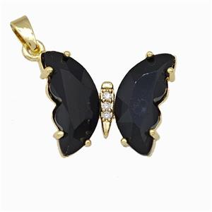 Black Chinese Crystal Glass Butterfly Pendant Gold Plated, approx 15-20mm