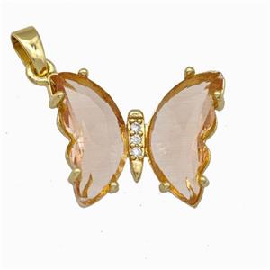Champagne Chinese Crystal Glass Butterfly Pendant Gold Plated, approx 15-20mm
