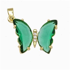 Green Chinese Crystal Glass Butterfly Pendant Gold Plated, approx 15-20mm