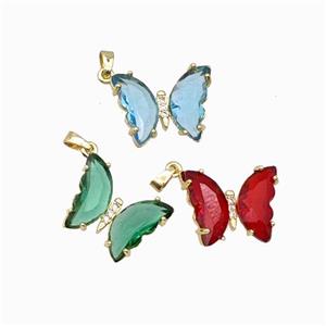 Chinese Crystal Glass Butterfly Pendant Gold Plated Mixed, approx 15-20mm