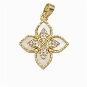 Copper Clover Pendant Pave Zirconia Shell Gold Plated, approx 18mm