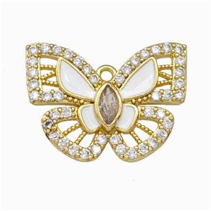 Copper Butterfly Pendant Pave Zircoina White Enamel Gold Plated, approx 18-25mm