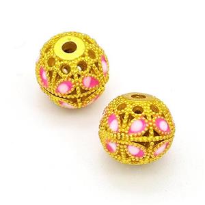 Copper Round Beads Painted Hollow Gold Plated, approx 10mm