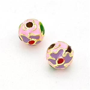 Copper Round Beads Multicolor Enamel Gold Plated, approx 10mm