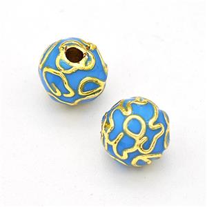 Copper Round Beads Blue Enamel Gold Plated, approx 10mm