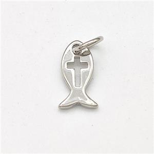 Copper Fish Pendant Cross Platinum Plated, approx 6-10mm