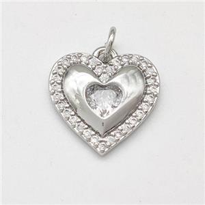 Copper Heart Pendant Pave Zirconia Platinum Plated, approx 15mm