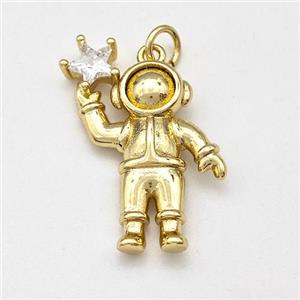 Cosmonaut Charms Copper Pendant Pave Crystal Glass Star Gold Plated, approx 14-25mm