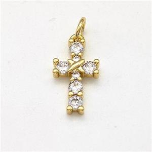 Copper Cross Pendant Micro Pave Zirconia Gold Plated, approx 8-14mm