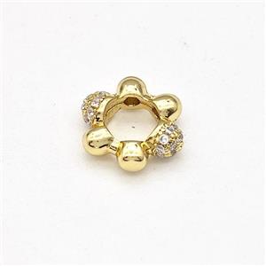 Copper Flower Beads Pave Zirconia Large Hole Gold Plated, approx 10mm