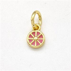 Copper Flower Pendant Pink Enamel Gold Plated, approx 5mm