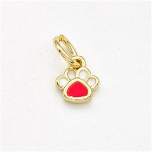 Copper Paws Charms Pendant White Red Enamel Gold Plated, approx 6mm