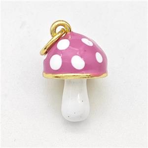 Copper Mushroom Pendant Pink Enamel Gold Plated, approx 9-13mm