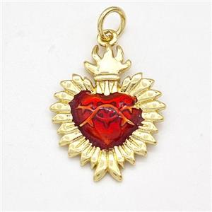 Copper Heart Pendant Red Painted Gold Plated, approx 16-20mm