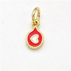 Copper Heart Pendant Red White Enamel Gold Plated, approx 5-6mm