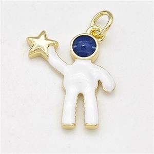 Astronaut Charms Copper Pendant White Enamel Gold Plated, approx 15-16mm