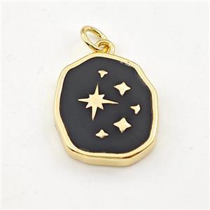 Copper Northstar Pendant Black Enamel Gold Plated, approx 14-17mm