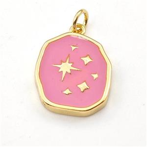 Copper Northstar Pendant Pink Enamel Gold Plated, approx 14-17mm